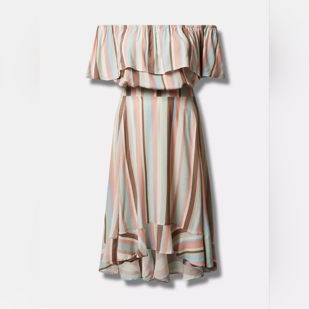 Torrid Midi Challis Off Shoulder Hi-Low Skirt Set | Size 1 (14-16 US)